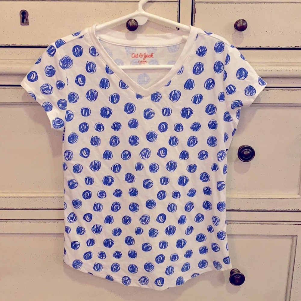 Cat & Jack Small blue & white scribble polka dot shortsleeve tee shirt 6/6X top​